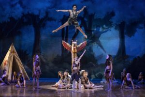 Maxx Bran Pizarro, elev vid Svenska Balettskolan, som Peter Pan, tillsammans med tigerfolket i Peter Pan & Wendy på Lorensbergsteatern. Regi: Sebastian Michanek